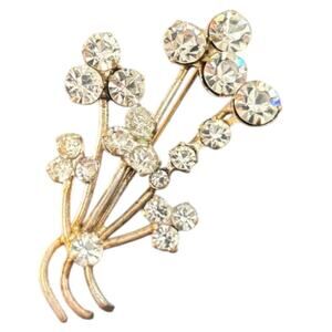 Signed Austria Rhinestone Flower Bouquet Brooch Vintage Gold Tone Sparkle Pin